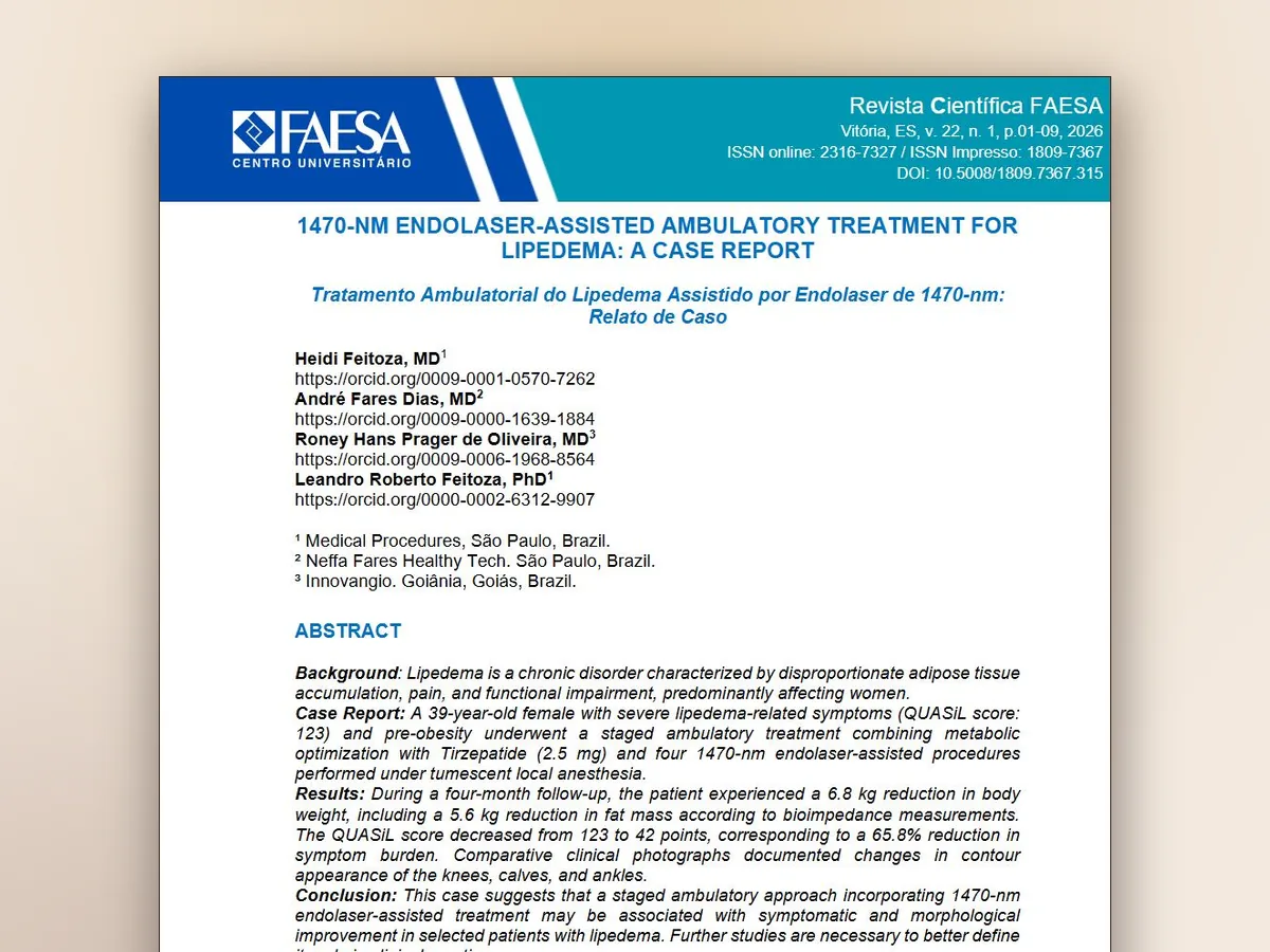 Capa do artigo publicado na Revista Científica FAESA: tratamento ambulatorial do lipedema assistido por endolaser de 1470 nm
